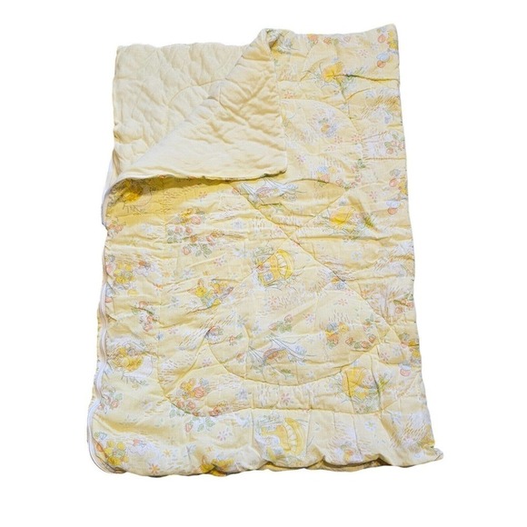 Vtg Riegal Baby Blanket Floral Teddy Bear Strawberry Print Quilt Sleep Sack - Picture 1 of 12